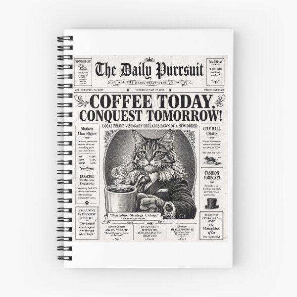 Item preview, Coffee Today, Conquest Tomorrow – Funny Cat Vintage Newspaper Design designed and sold by IrynaLineArt.