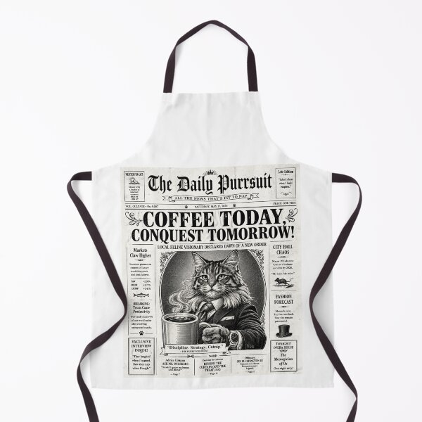 Item preview, Coffee Today, Conquest Tomorrow – Funny Cat Vintage Newspaper Design designed and sold by IrynaLineArt.
