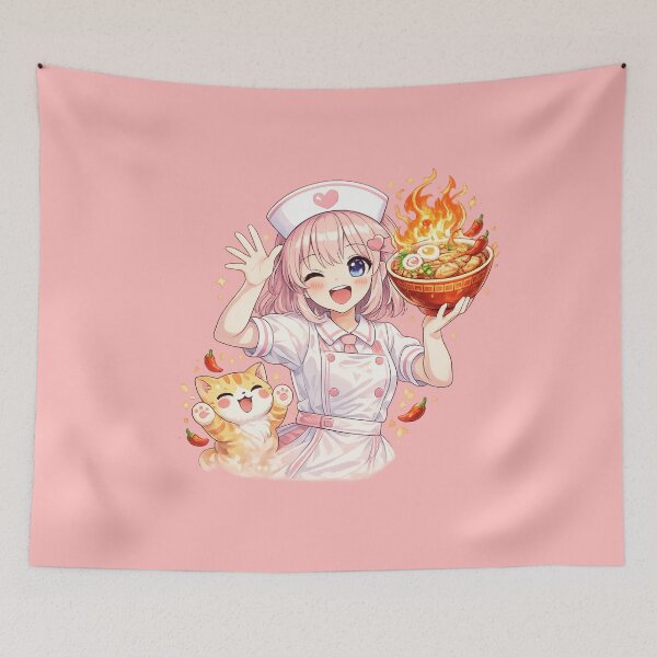 Item preview, Yummy Strong Anime Nurse Loves Spicy Ramen Cat Funny Motivational Cute Kawaii Nurse Gift designed and sold by Im-Ara.