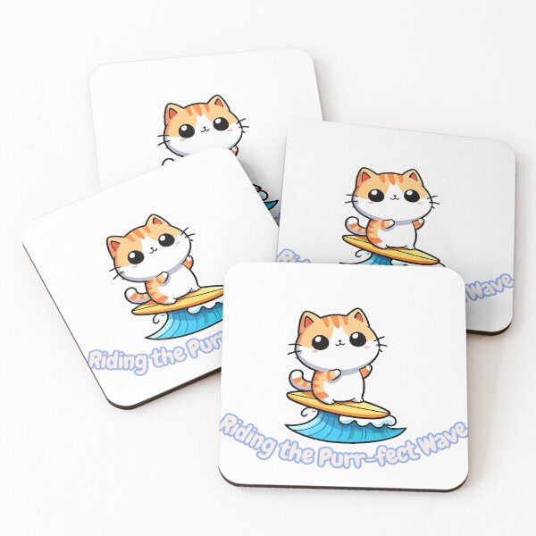 Item preview, Cute Surfing Cat - Catch the Wave Kawaii Sticker designed and sold by jo-e-basta.