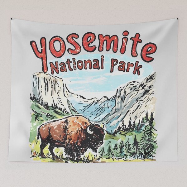 Item preview, Yosemite National Park California Retro Cute Landscape Bison designed and sold by HowToCanadian.