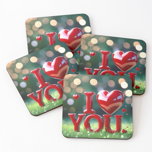 Item preview, Red Glossy 3D I Love You Text With Shiny Heart On Green Grass Background designed and sold by Dreamy Armine Art.