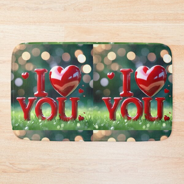Item preview, Red Glossy 3D I Love You Text With Shiny Heart On Green Grass Background designed and sold by Dreamy Armine Art.