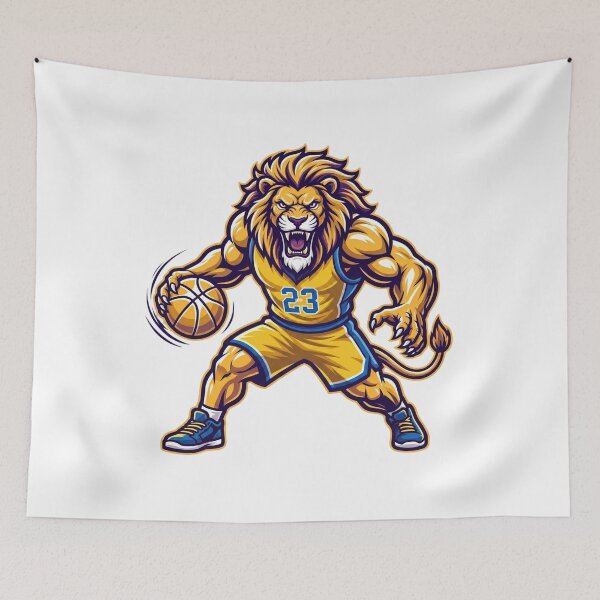 Item preview, Muscular Basketball Lion Mascot Yellow Jersey 23 designed and sold by Pandora´s Box.