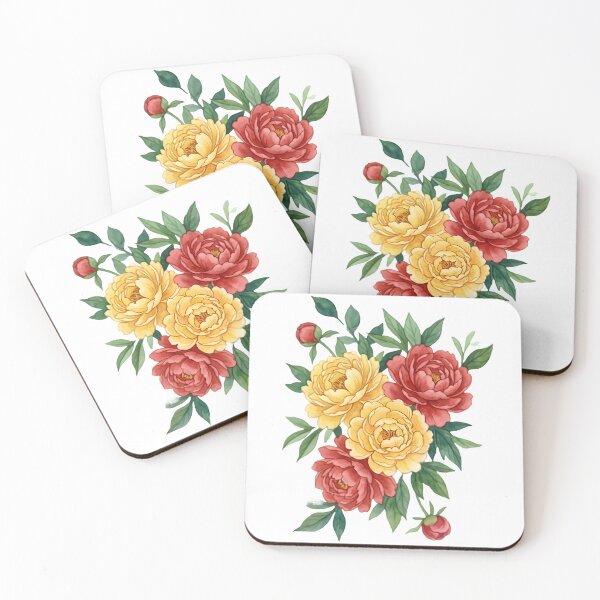 Item preview, Vibrant Watercolor Peony Bouquet – Hand-Painted Red and Yellow Summer Florals designed and sold by VibranPalette.