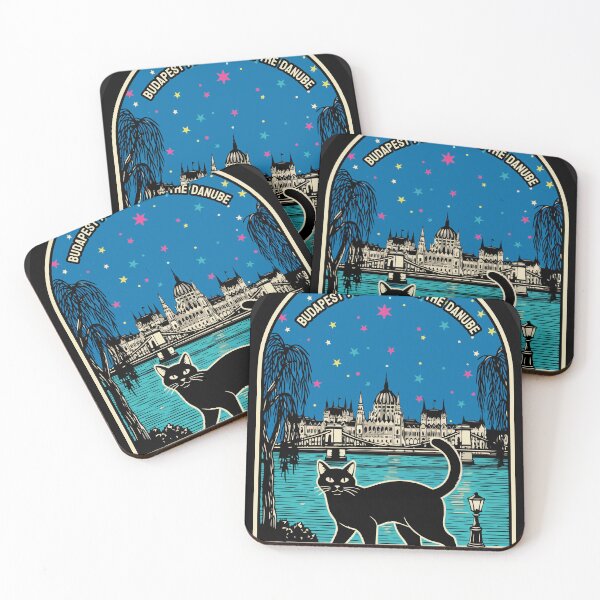 Item preview, "Budapest: Cat-Walk On The Danube" Neon Retro Travel Poster designed and sold by Cipher & Soul.