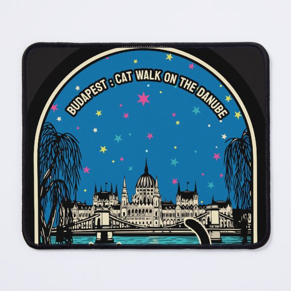 Item preview, "Budapest: Cat-Walk On The Danube" Neon Retro Travel Poster designed and sold by Cipher & Soul.