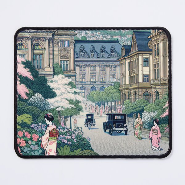 Item preview, Edo Ukiyo-e Wiesbaden Art Print | Kurhaus & Cherry Blossoms designed and sold by Vandy Fullam.