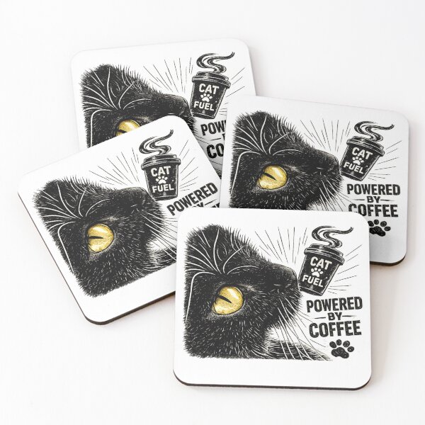Item preview, Powered By Coffee – Black Cat Vintage Graphic Design designed and sold by IrynaLineArt.