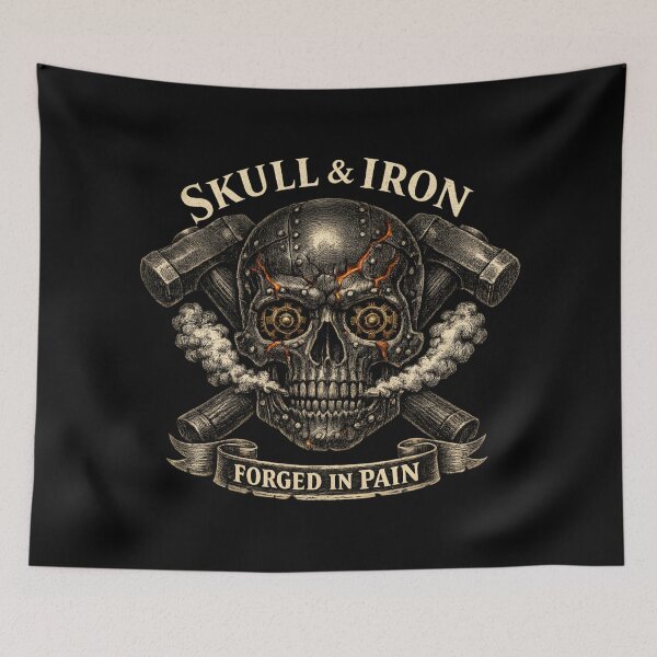 Item preview, Skull & Iron Forged in Pain - Steampunk Skull with Hammers Vintage  designed and sold by SidTastic .