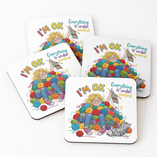 Item preview,  i'm  ok Girl Knitting in Pile of Yarn Balls designed and sold by TeeARTHY.