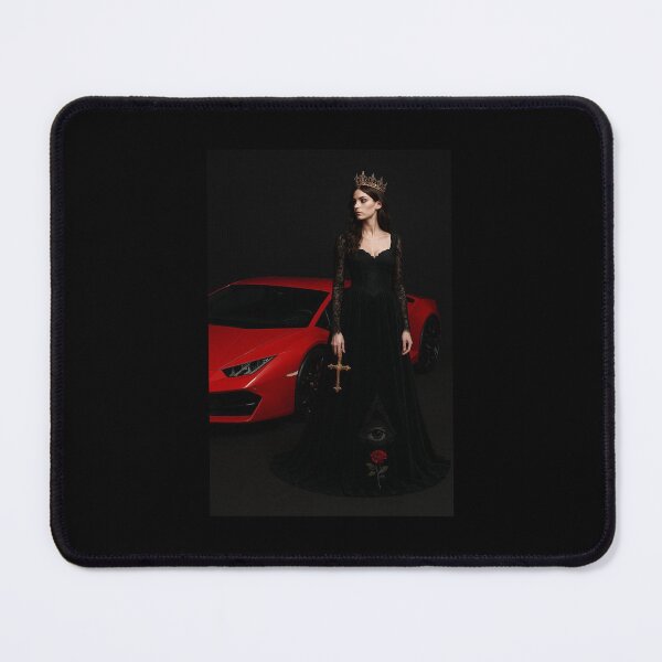 Item preview, Gothic Queen with Crown Standing Next to Black  Lamborgini Luxury Car designed and sold by DarkLuxuryArt.