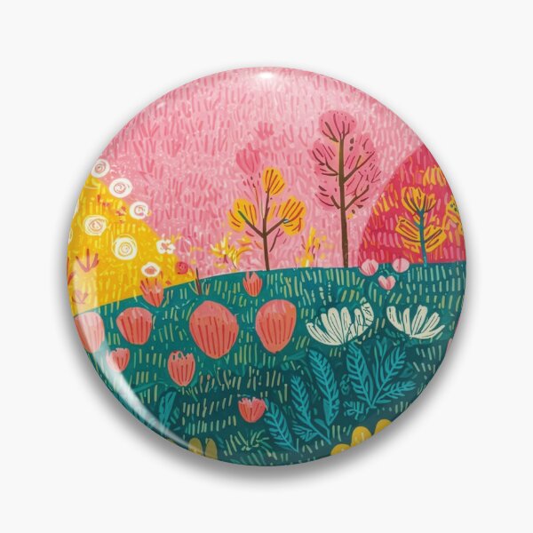 Artikelvorschau, Lebendige, fantasievolle Landschaft mit Blumen und farbenfrohen Hügeln. entworfen und verkauft von FortuneAndFrame.