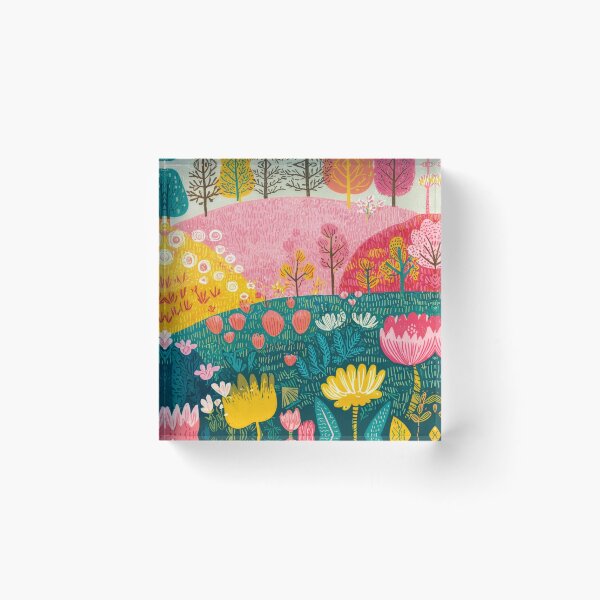 Artikelvorschau, Lebendige, fantasievolle Landschaft mit Blumen und farbenfrohen Hügeln. entworfen und verkauft von FortuneAndFrame.
