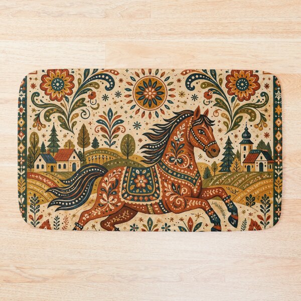 Item preview, Wall Art - Postcard - FOLK ART - Folk Horse in Countryside Harmony designed and sold by ForeverPrintsOK.