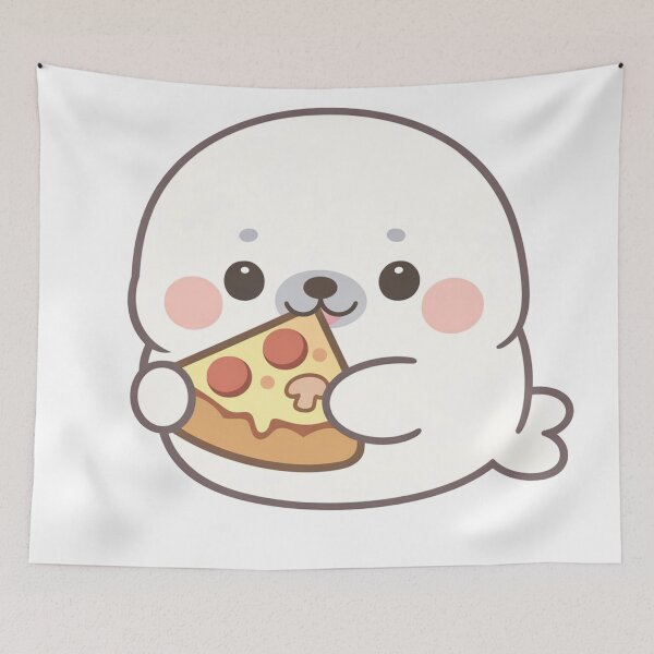 Item preview, Cute Kawaii Seal Eating Pizza Slice Adorable designed and sold by Owcomm.