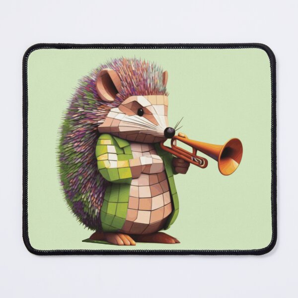 Item preview, spectacular musical hedgehog playing trumpet mosaic style designed and sold by designmari.
