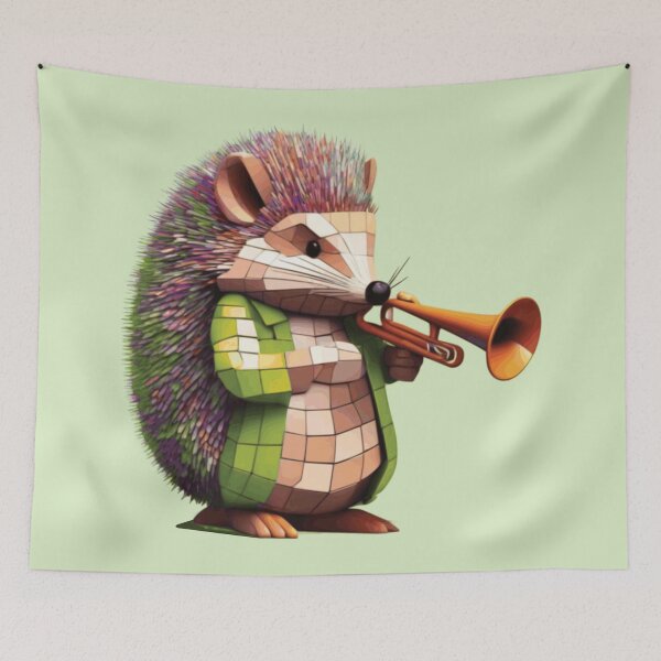Item preview, spectacular musical hedgehog playing trumpet mosaic style designed and sold by designmari.