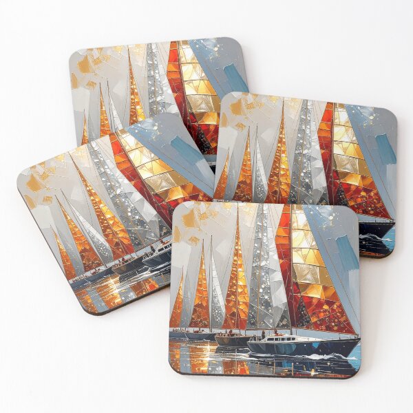 Item preview, Golden Sails Symphony - Abstract Mosaic Sailing Yachts Art designed and sold by Best-Arch900.