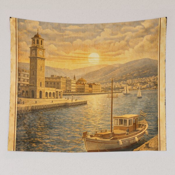 Item preview, Volos Hellas Vintage Travel Poster Illustration designed and sold by mythographiaart.