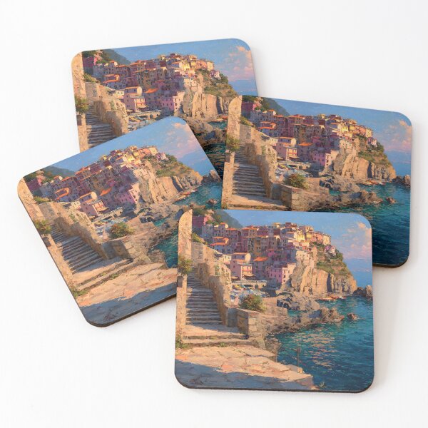 Item preview, Manarola Cinque Terre Italy Sunset Harbor Coastal Village Ligurian Sea designed and sold by daila70.