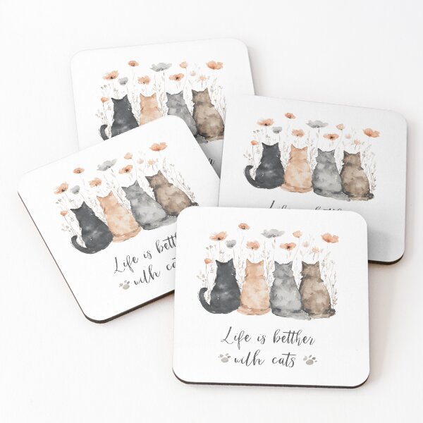 Item preview, Whimsical Watercolor Cats T-Shirt: "Life is Better with Cats" – Cute Back-View Feline Illustration designed and sold by Ashley critters.