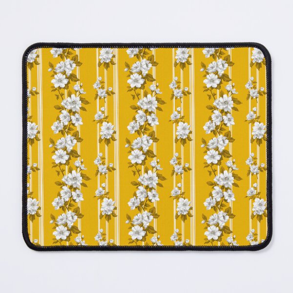 Item preview, Vintage Floral Stripe Pattern | Mustard Yellow Botanical Vines | French Country Flowers | Elegant White Roses on Yellow | Victorian Stripe Floral Aesthetic | Classic Chinoiserie Flower Pattern designed and sold by VivaFy.