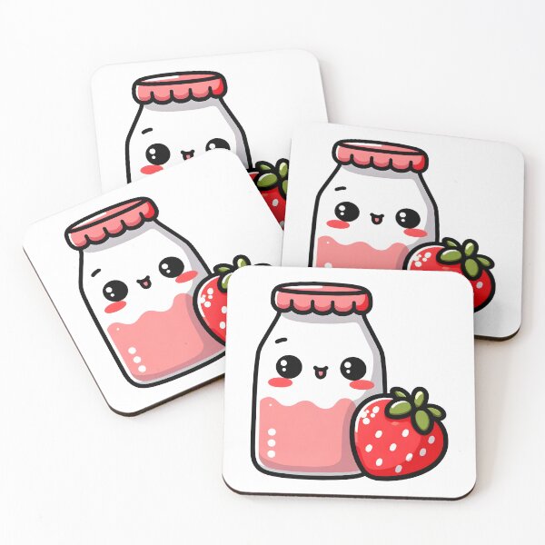 Aperçu de l'œuvre Lait à la fraise mignon – Illustration adorable de boisson kawaii créée et vendue par BobaBunny76.
