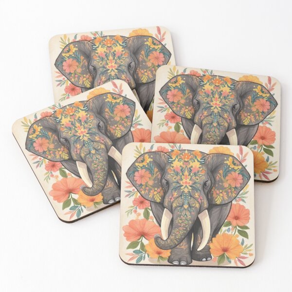 Item preview, The elephant has ancient, elegant tusks adorned with flowers. designed and sold by Artchara..