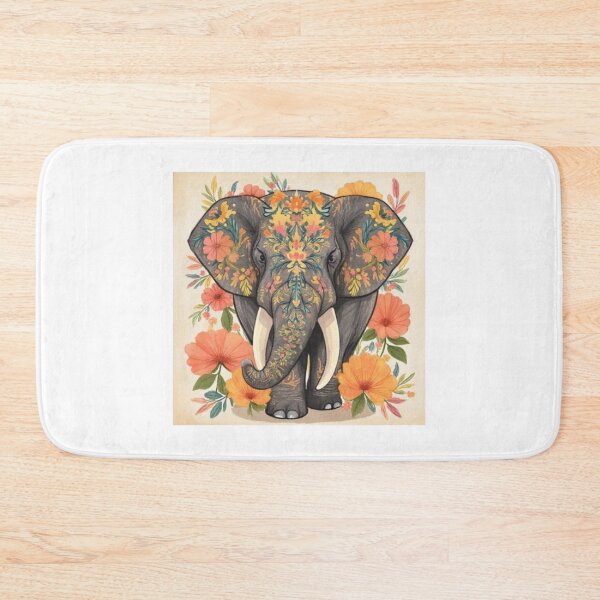 Item preview, The elephant has ancient, elegant tusks adorned with flowers. designed and sold by Artchara..