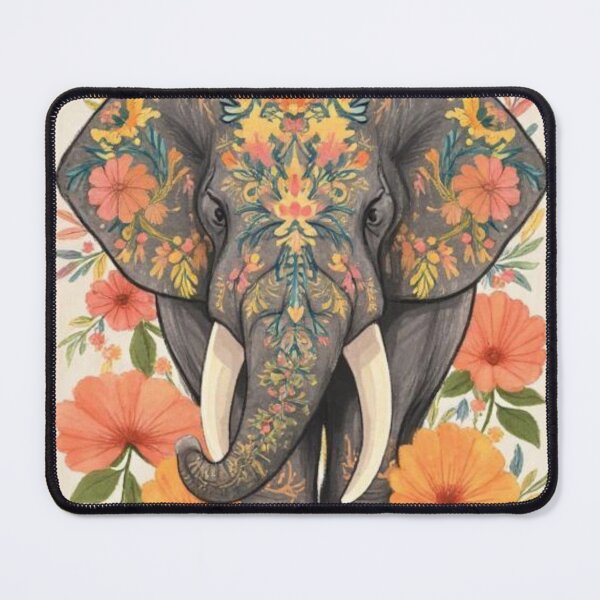 Item preview, The elephant has ancient, elegant tusks adorned with flowers. designed and sold by Artchara..