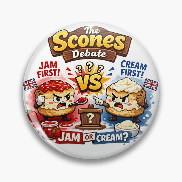 Item preview, The Scones Debate Funny UK Design – Jam First or Cream First British Humour designed and sold by GarnerSupplyCo.