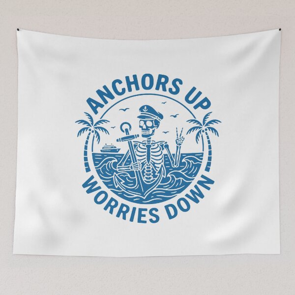 Item preview, Anchors Up Worries Down Caribbean Funny Cruise Tropical Skeleton Island Vibes Gift designed and sold by gunaone-design.