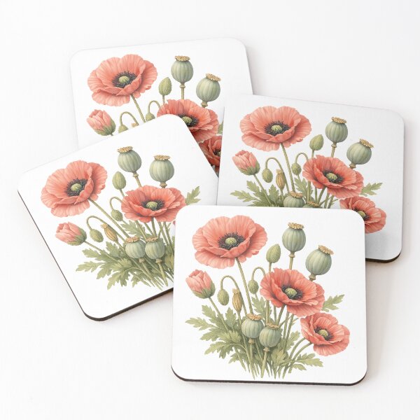Item preview, Vintage Peach Poppy & Seed Pod Botanical designed and sold by Nyx Creates.