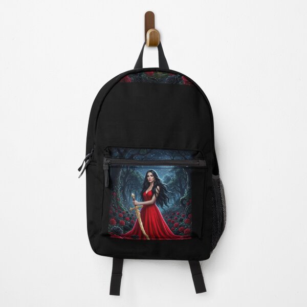 Item preview, Gothic Queen in Red Dress with Golden Sword in Night Rose Garden designed and sold by DarkLuxuryArt.