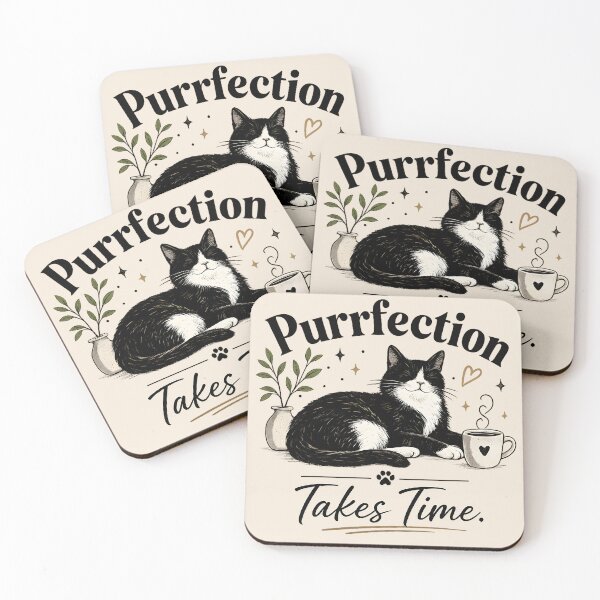 Item preview, Purrfection Takes Time – Cozy Cat Coffee Illustration designed and sold by blankTeeShirt.
