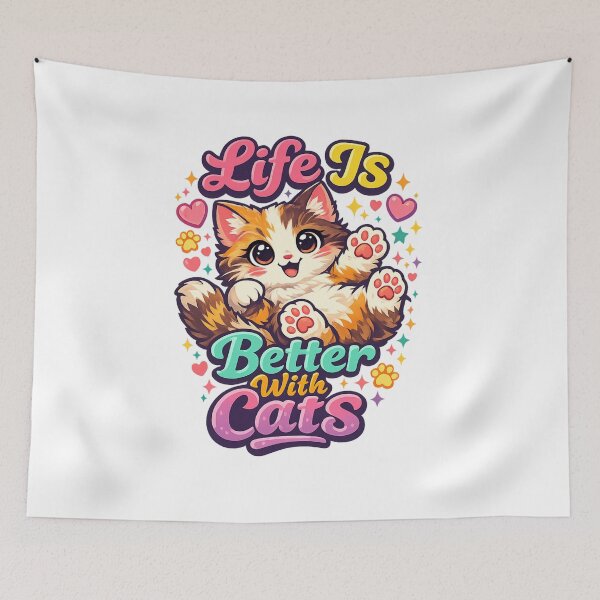 Item preview, Life Is Better With Cats Cute Colorful Kitten Cat Lover Retro T-Shirt designed and sold by Amitabr14.