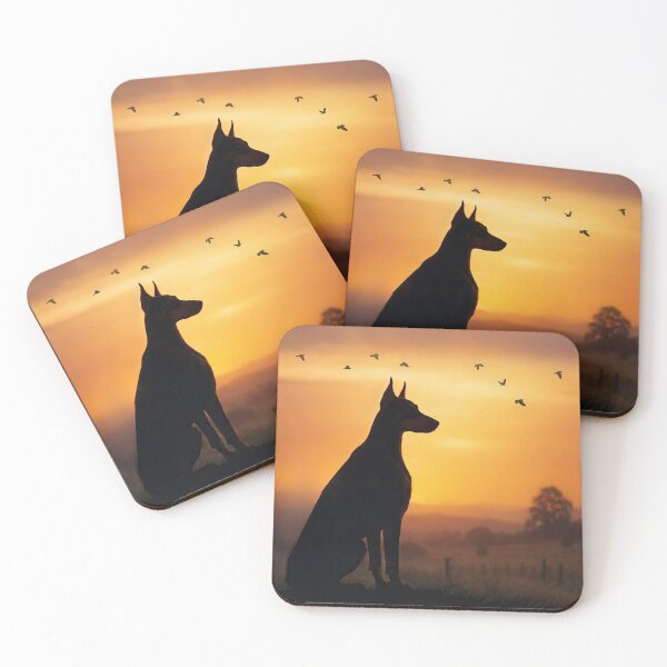Item preview, Doberman Pinscher Silhouette in Countryside with Birds at Sunset designed and sold by Stephanie Laird.