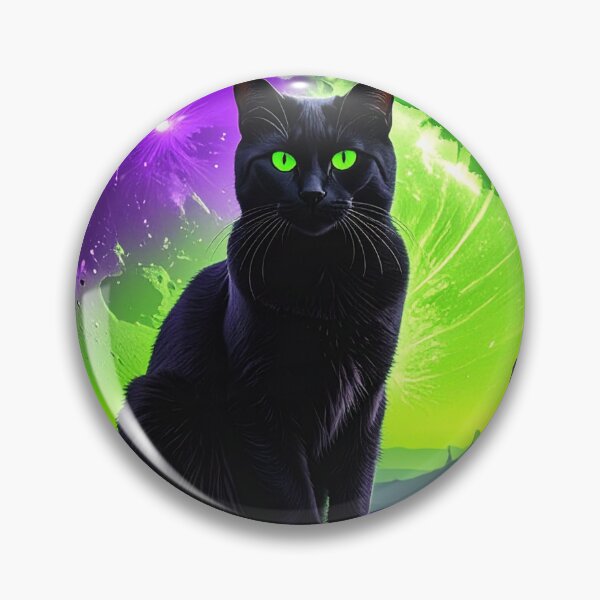 Item preview, Cosmic Black Cat - Neon Green Moon & Purple Galaxy Surreal Art designed and sold by Best-Arch900.