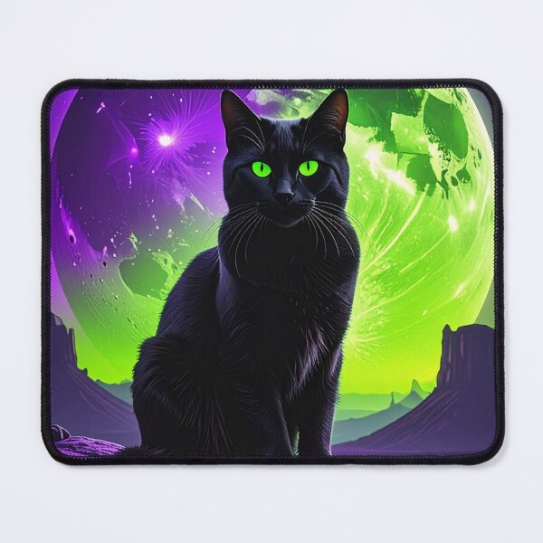 Item preview, Cosmic Black Cat - Neon Green Moon & Purple Galaxy Surreal Art designed and sold by Best-Arch900.