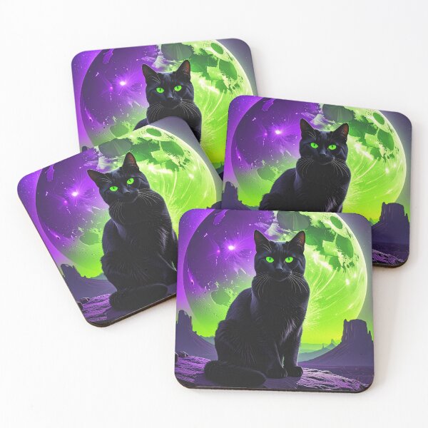 Item preview, Cosmic Black Cat - Neon Green Moon & Purple Galaxy Surreal Art designed and sold by Best-Arch900.