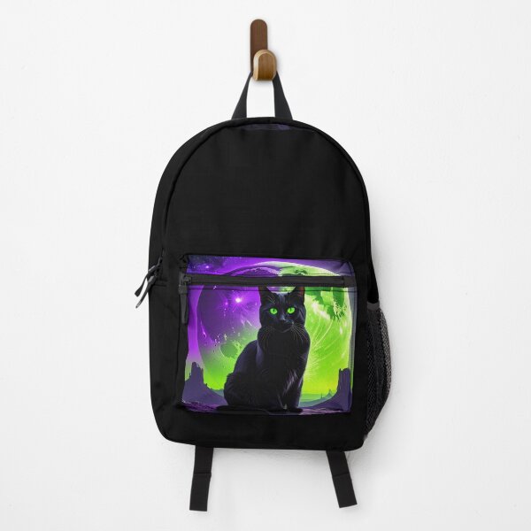 Item preview, Cosmic Black Cat - Neon Green Moon & Purple Galaxy Surreal Art designed and sold by Best-Arch900.