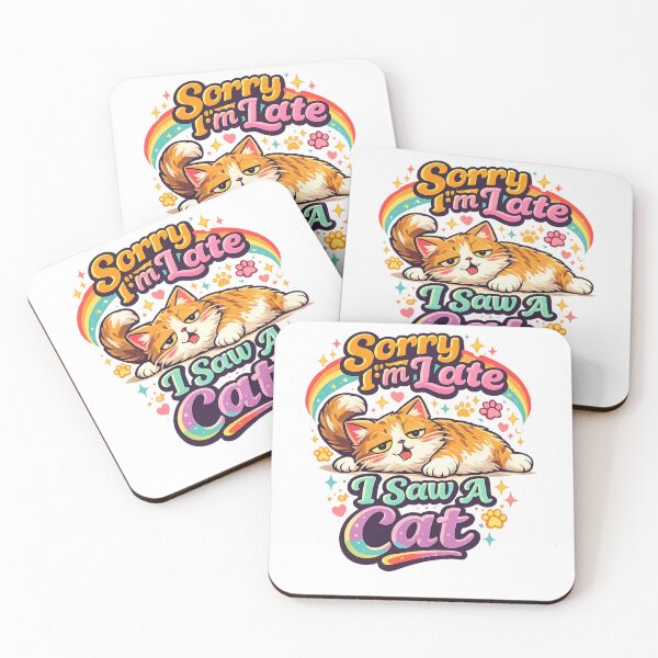 Item preview, Sorry I’m Late I Saw A Cat Funny Cute Rainbow Cat Lover T-Shirt designed and sold by Amitabr14.