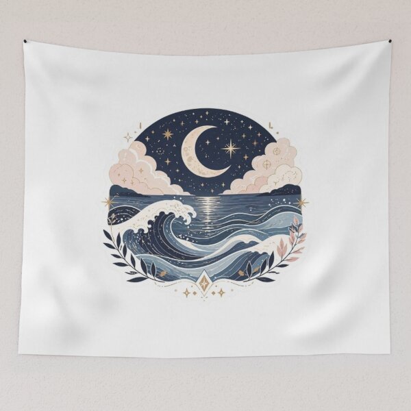 Item preview, Magical Moonlit Sea Waves Aesthetic Sticker designed and sold by THAMIM REALITY 2.0.