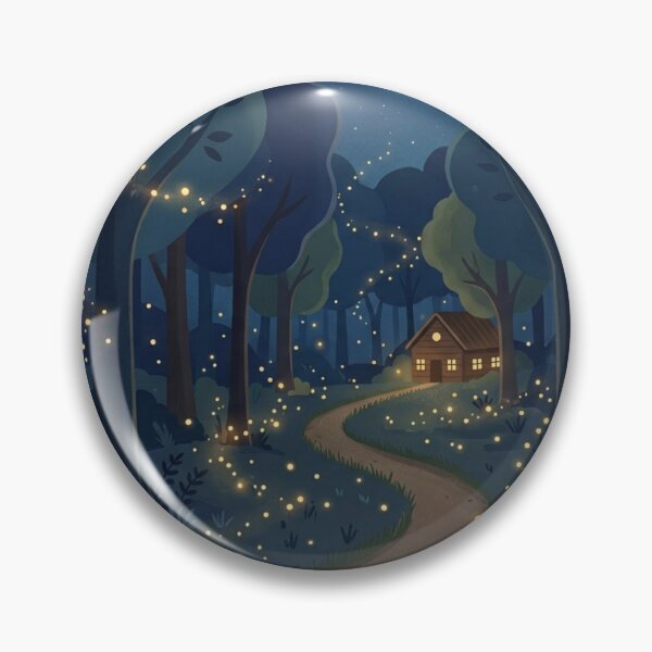 Item preview, Magical Night Forest Cabin – Fireflies Path, Cozy Woodland Landscape Illustration designed and sold by soletstudio.