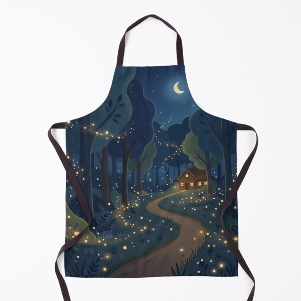 Item preview, Magical Night Forest Cabin – Fireflies Path, Cozy Woodland Landscape Illustration designed and sold by soletstudio.