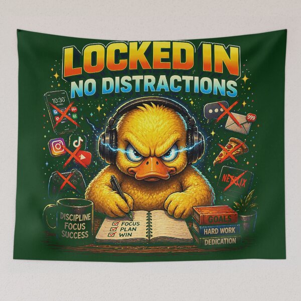 Item preview, Locked In No Distractions Duck – Focus Discipline Motivational Graphic, Productivity Mindset Streetwear Design designed and sold by FunkyVista.