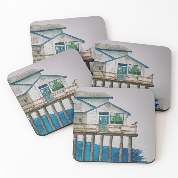 Item preview, The Lonely Seagull on the Pier - Nautical Watercolor Art designed and sold by AliAltinelArt.