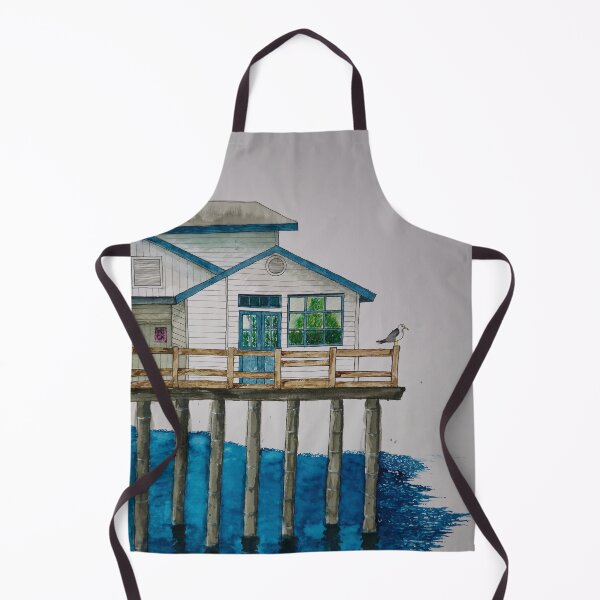 Item preview, The Lonely Seagull on the Pier - Nautical Watercolor Art designed and sold by AliAltinelArt.