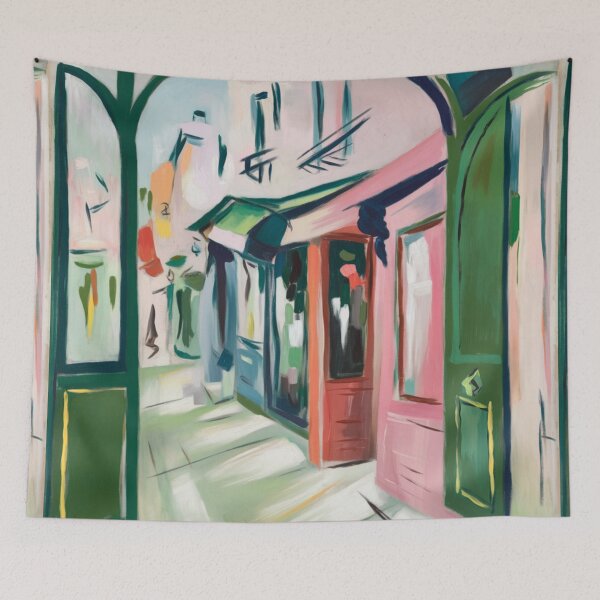Item preview, French Streetscape Painting – Vibrant Shops | Fauvist Style  designed and sold by CARRAANN.